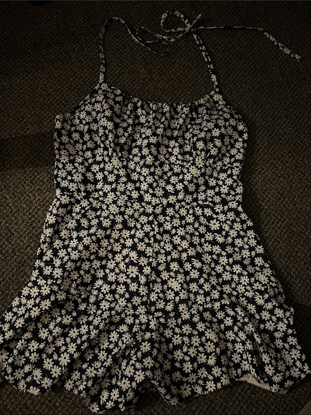 Navy Floral Halter Romper with White Daisies